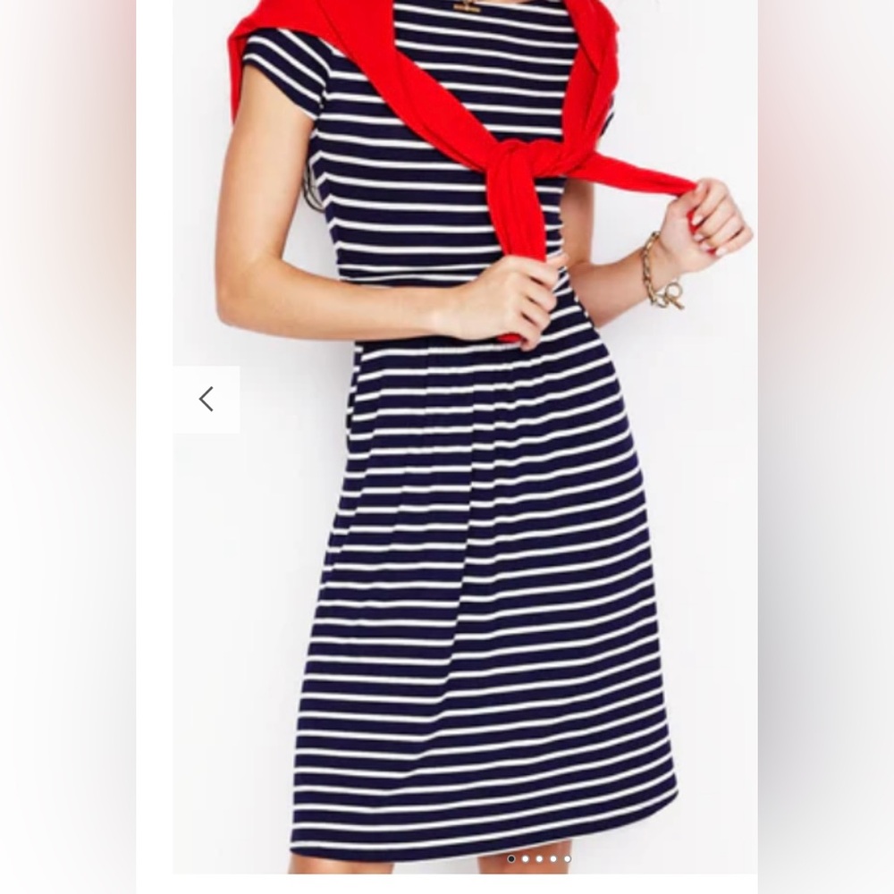 NWOT Boden Amelie Jersey Navy and White Striped Fit & Flare Dress sz 14 Pockets